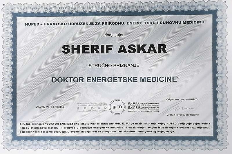 Dr. E. M. Sherif Mohammed Askar jedini je licencirani terapeut Hijame (capping) na području Hrvatske